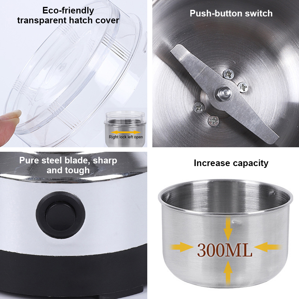 Coffee Bean Grinder Electric - Elektrische Kaffeemühle, Edelstahl-Gewürzmühle, Haushaltsmühle für Gewürze,